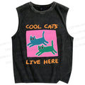 Unisex Cool Cats Live Here Printed Washed Tank Top