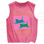 Unisex Cool Cats Live Here Printed Washed Tank Top