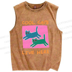 Unisex Cool Cats Live Here Printed Washed Tank Top