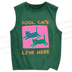 Unisex Cool Cats Live Here Printed Washed Tank Top