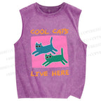Unisex Cool Cats Live Here Printed Washed Tank Top