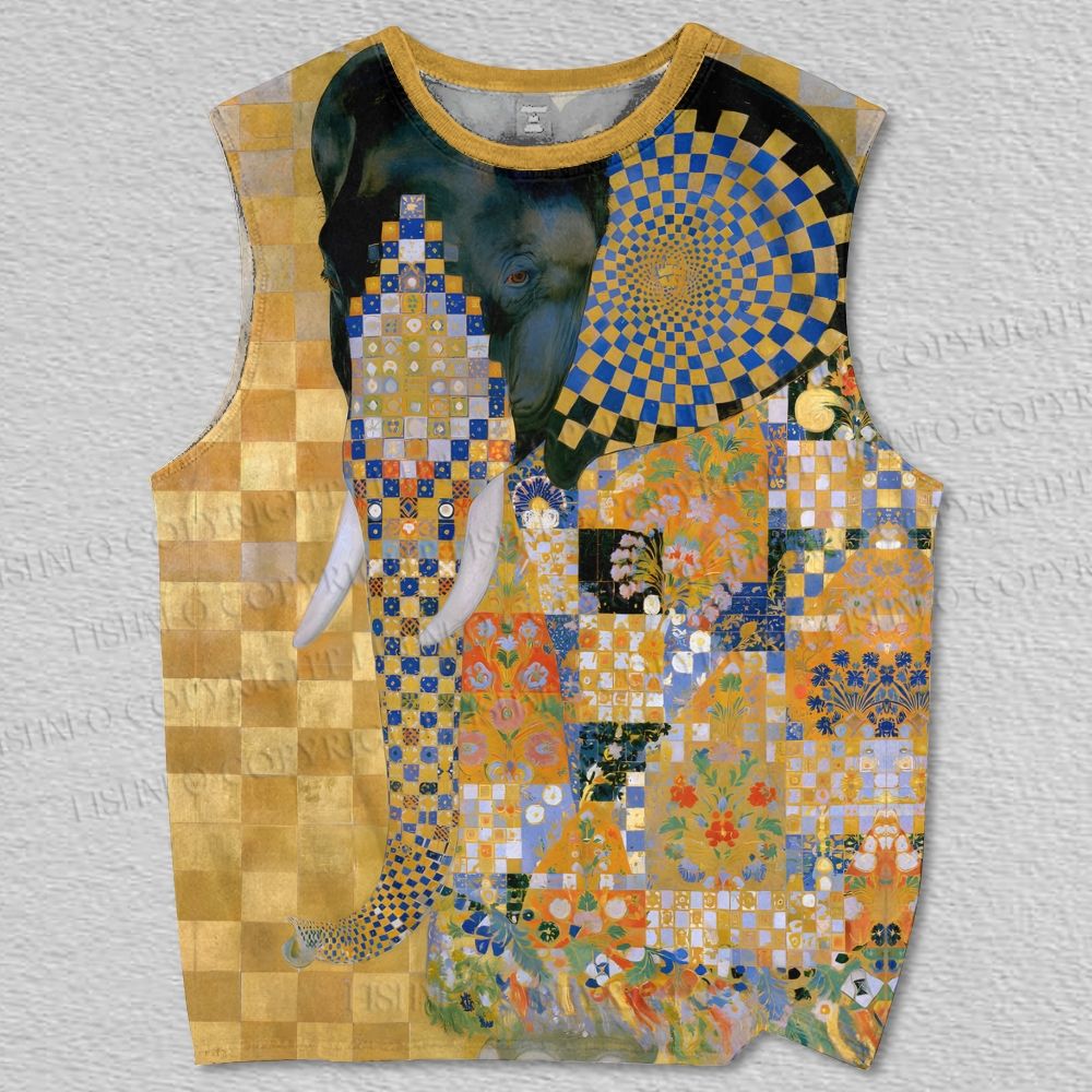 Unisex Klimt Elephant Printed Tank Top