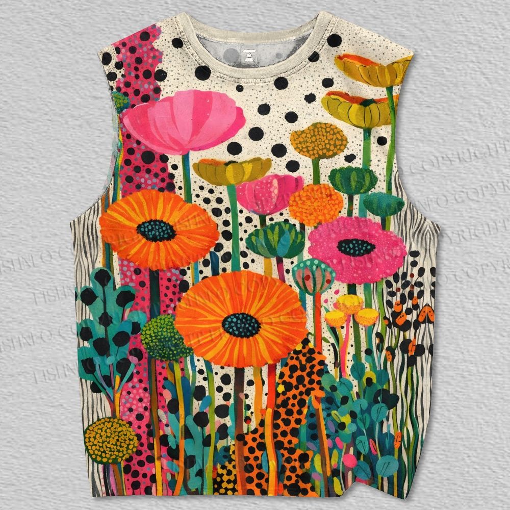 Unisex Yayoi Kusama Flowers Printed Tank Top