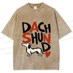 Unisex Dachshund Printed Washed Tee