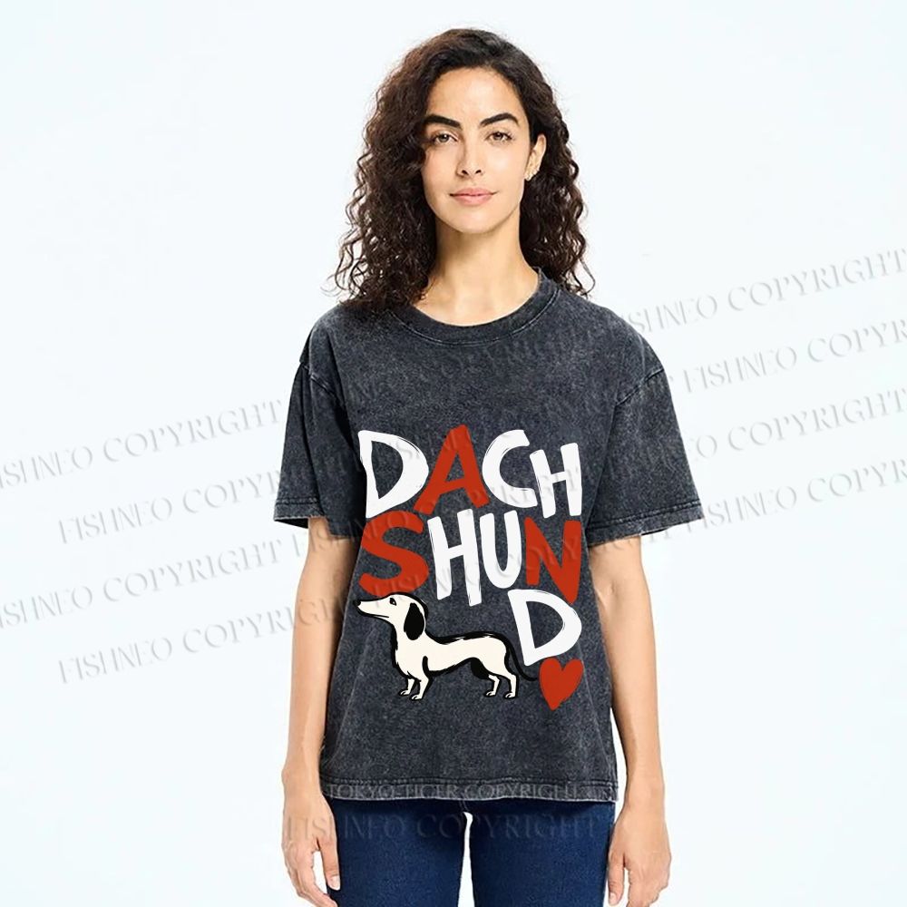Unisex Dachshund Printed Washed Tee