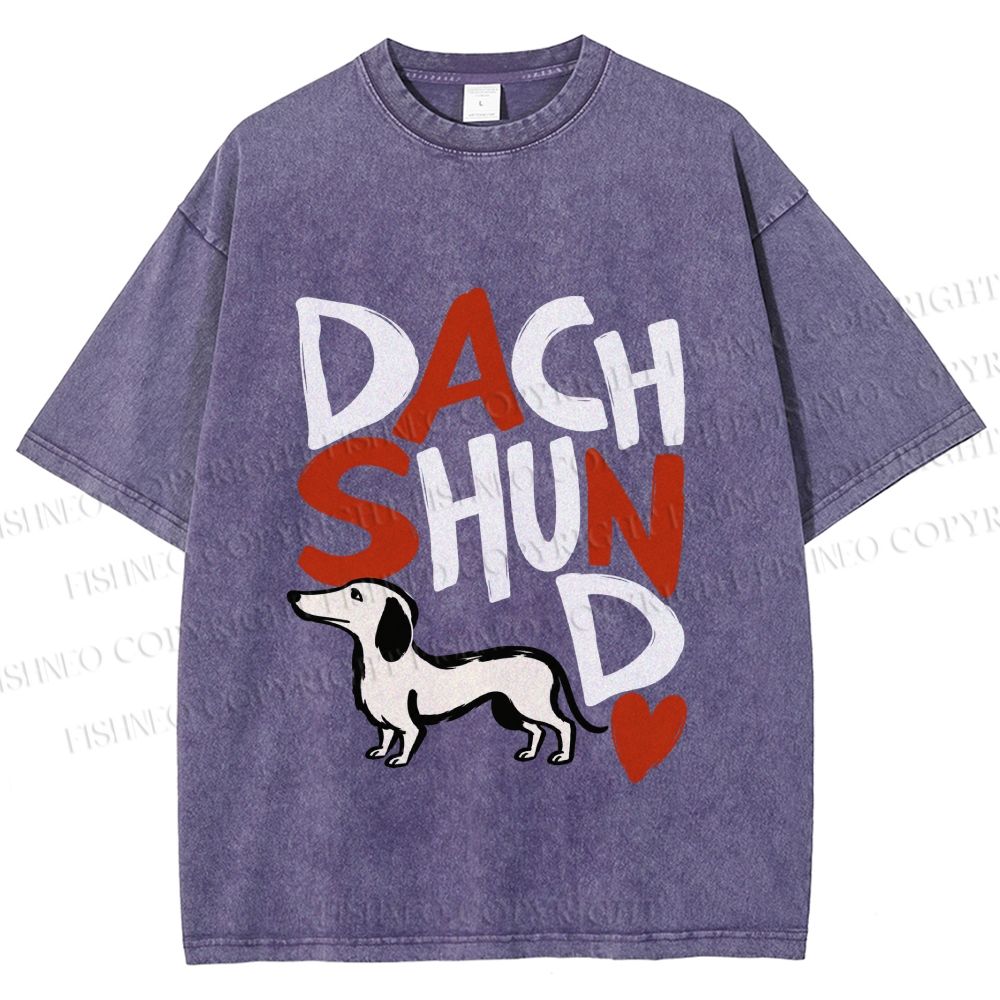 Unisex Dachshund Printed Washed Tee