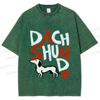 Unisex Dachshund Printed Washed Tee