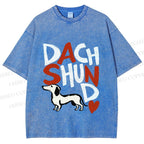 Unisex Dachshund Printed Washed Tee