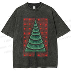Unisex Christmas Tree Printed Washed Tee