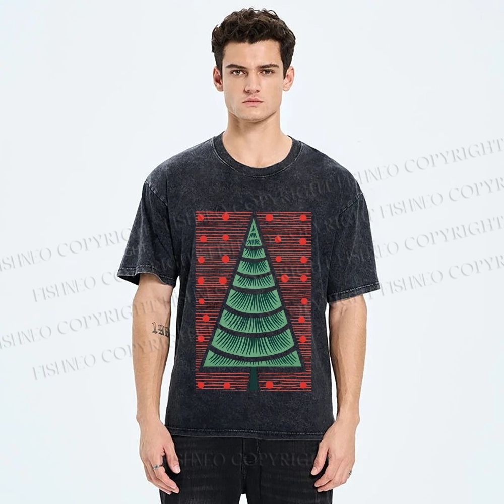 Unisex Christmas Tree Printed Washed Tee