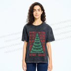 Unisex Christmas Tree Printed Washed Tee