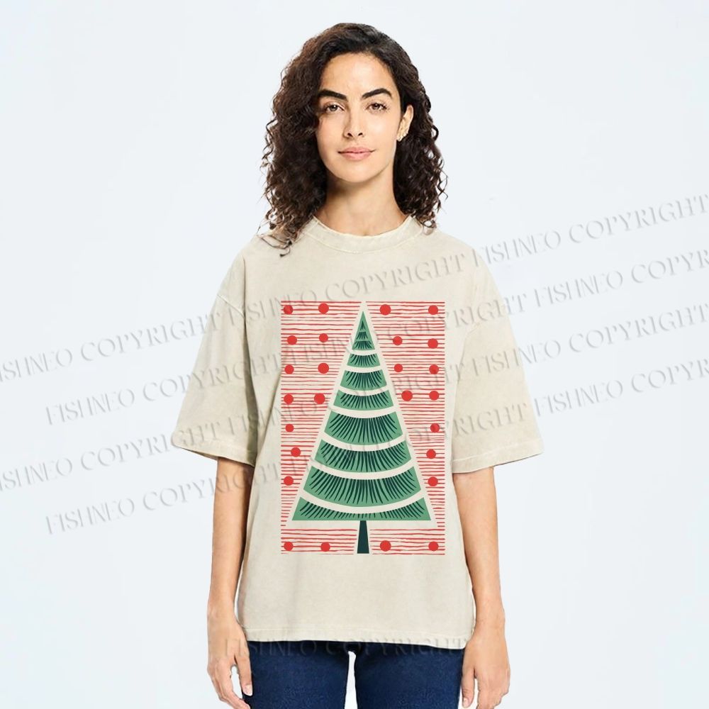 Unisex Christmas Tree Printed Washed Tee