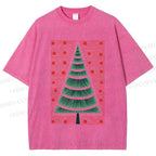 Unisex Christmas Tree Printed Washed Tee