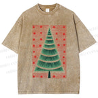 Unisex Christmas Tree Printed Washed Tee