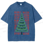 Unisex Christmas Tree Printed Washed Tee
