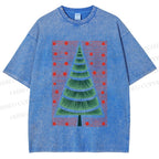 Unisex Christmas Tree Printed Washed Tee