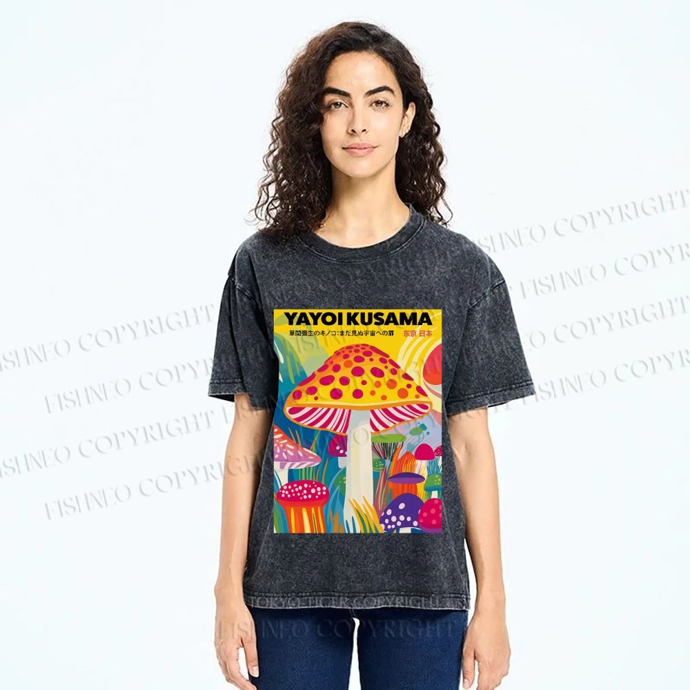 Unisex Yayoi Kusama Giant Mushroom Printed Washed Tee