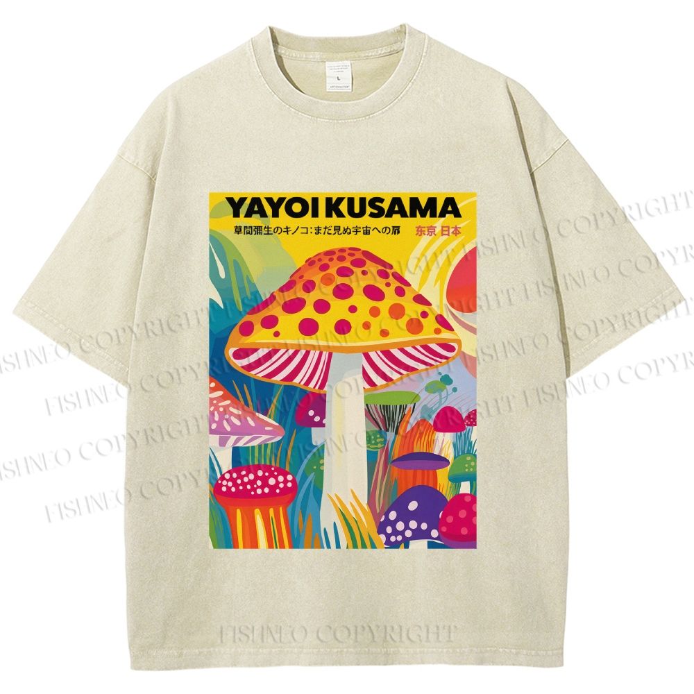 Unisex Yayoi Kusama Giant Mushroom Printed Washed Tee