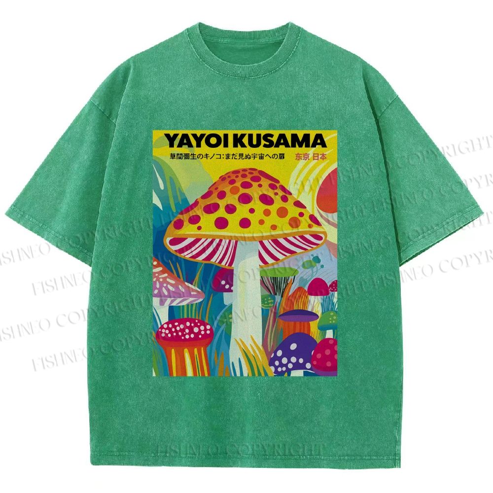 Unisex Yayoi Kusama Giant Mushroom Printed Washed Tee