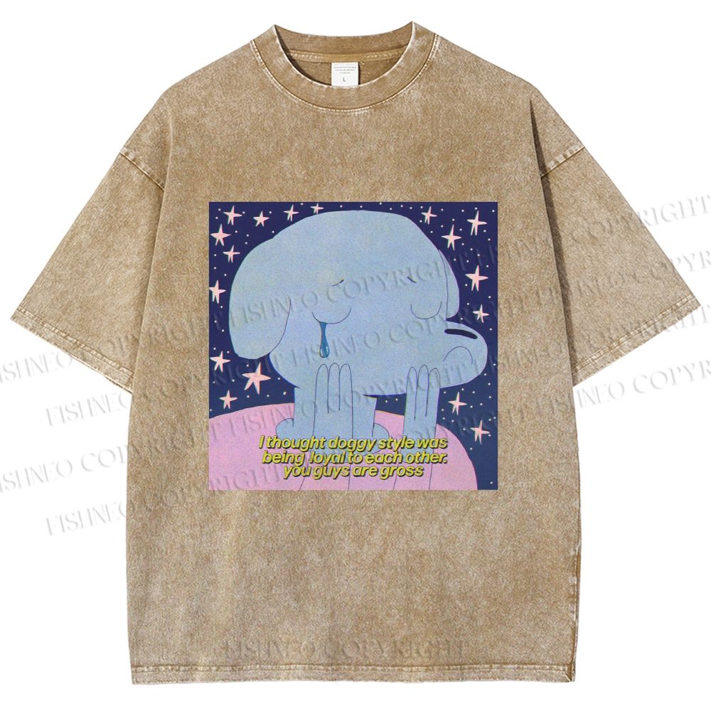 Unisex Crying Blue Dog Meme Printed Washed Tee