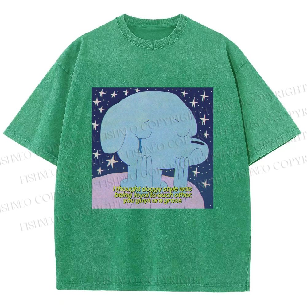 Unisex Crying Blue Dog Meme Printed Washed Tee