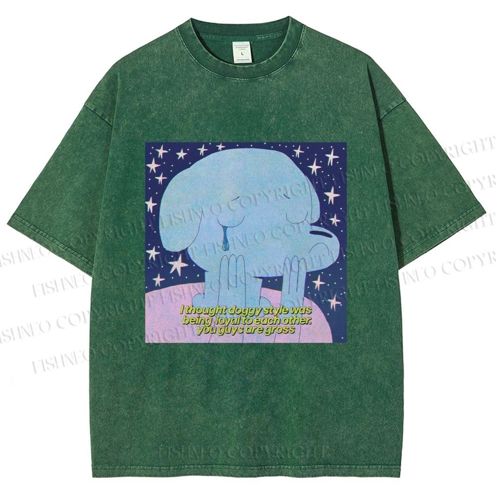 Unisex Crying Blue Dog Meme Printed Washed Tee