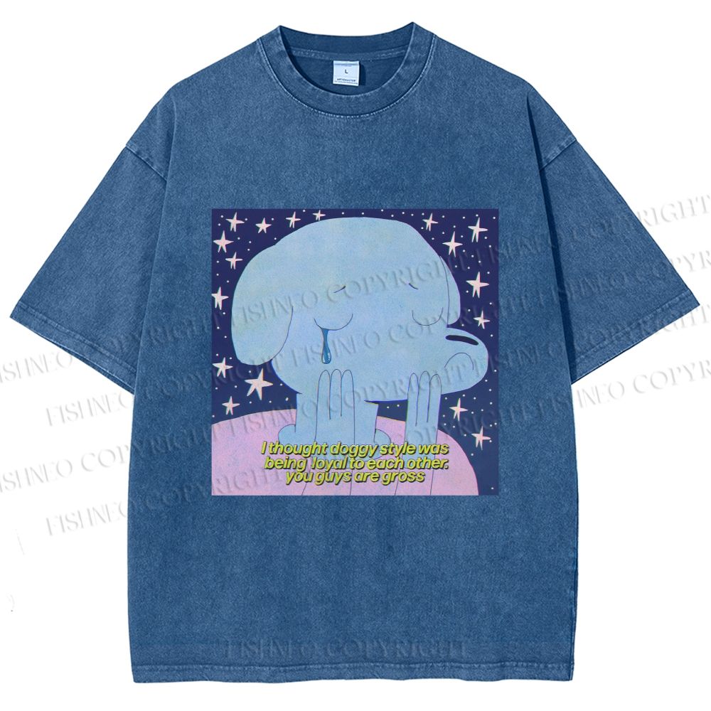 Unisex Crying Blue Dog Meme Printed Washed Tee