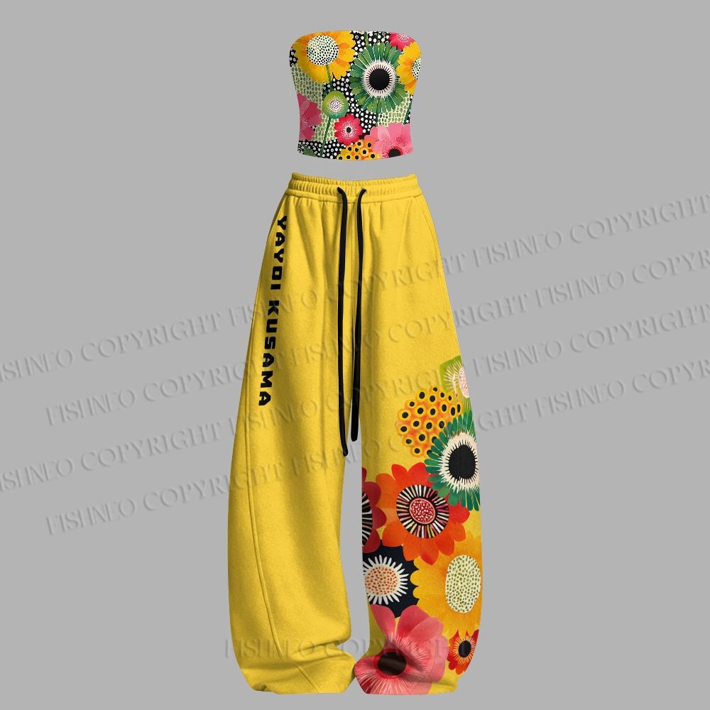 Flowers Yayoi Kusama Tight Casual Camisole Tops & Elasticated Trousers Two-Piece Set