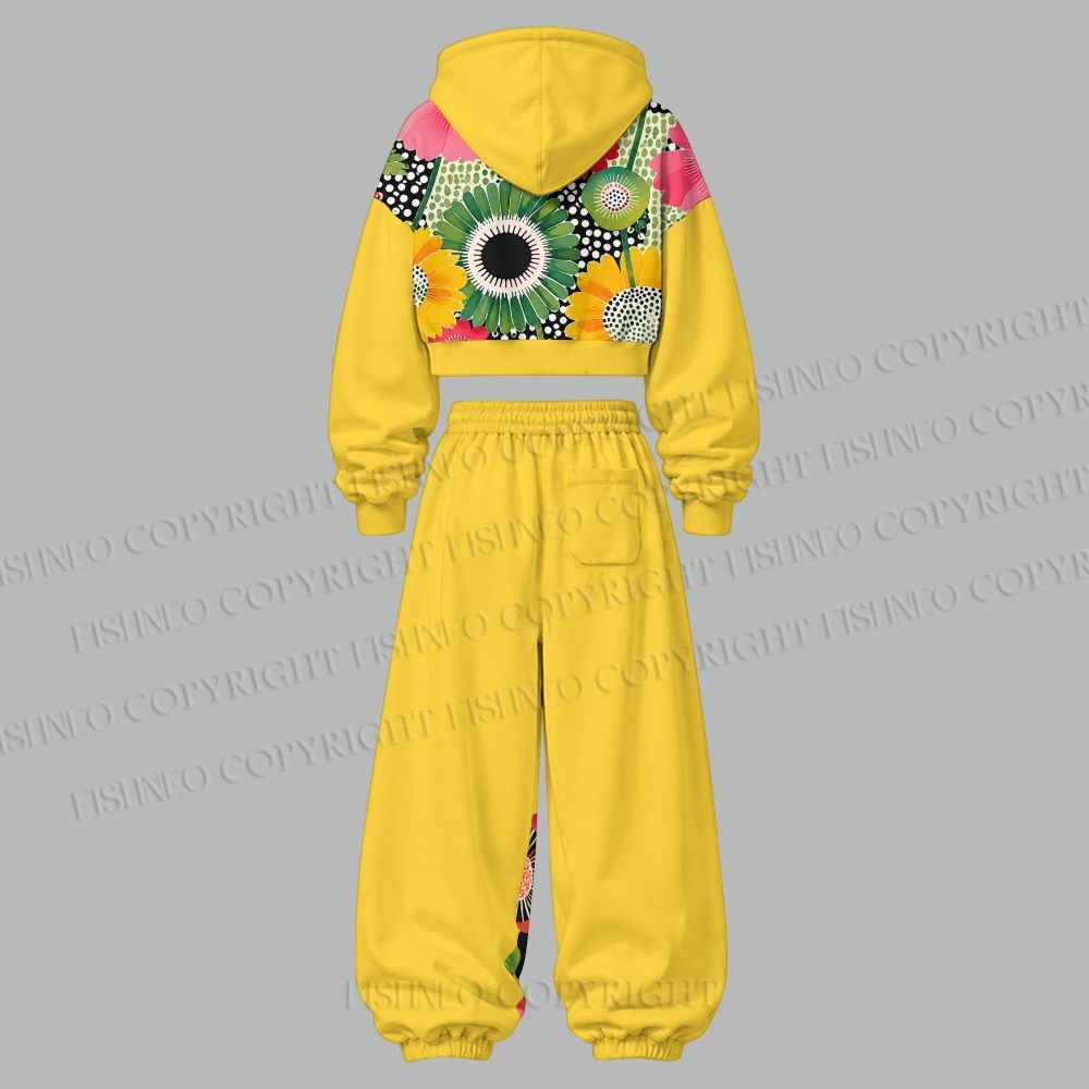 Flowers Yayoi Kusama Women's Cropped Long Sleeve Hoodie & High Waist Jogger Pants Two Piece Tracksuit Set