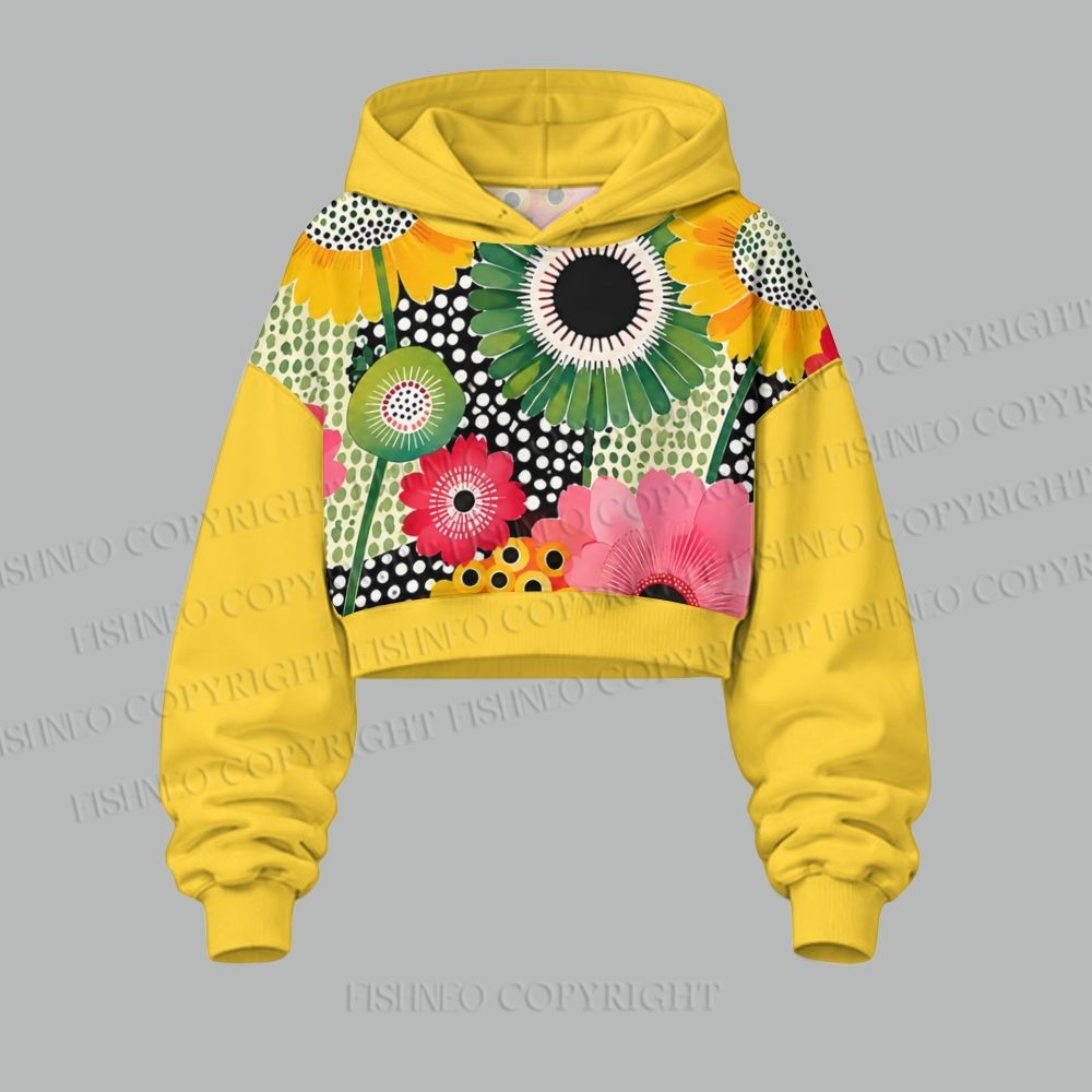 Flowers Yayoi Kusama Women's Cropped Long Sleeve Hoodie & High Waist Jogger Pants Two Piece Tracksuit Set