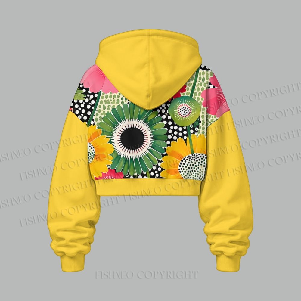 Flowers Yayoi Kusama Women's Cropped Long Sleeve Hoodie & High Waist Jogger Pants Two Piece Tracksuit Set