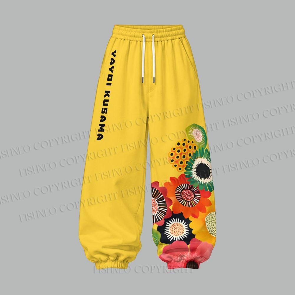 Flowers Yayoi Kusama Women's Cropped Long Sleeve Hoodie & High Waist Jogger Pants Two Piece Tracksuit Set
