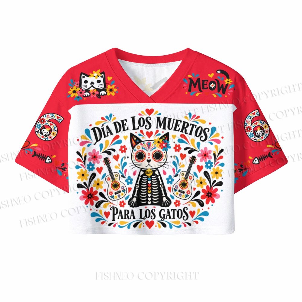 Día de los Muertos Cat Crop Sport Jersey Shirts