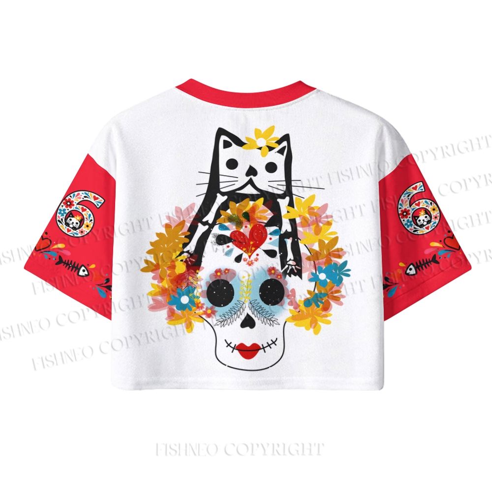 Día de los Muertos Cat Crop Sport Jersey Shirts
