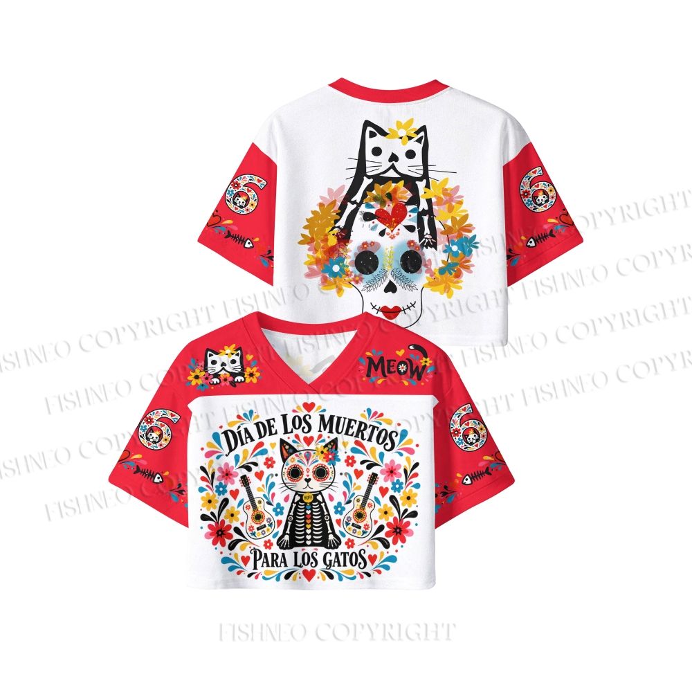 Día de los Muertos Cat Crop Sport Jersey Shirts