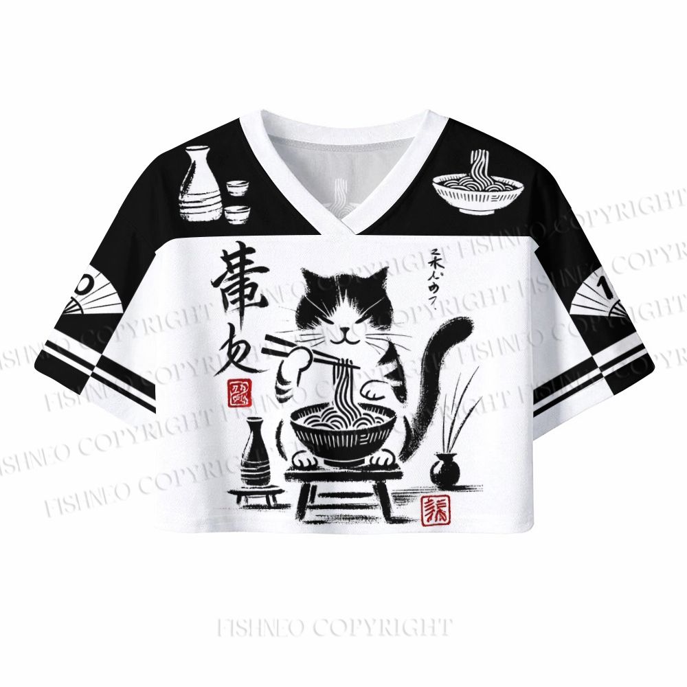 Ramen Cat Printed Crop Sport Jersey Shirts