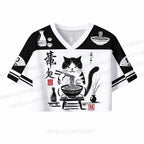 Ramen Cat Printed Crop Sport Jersey Shirts