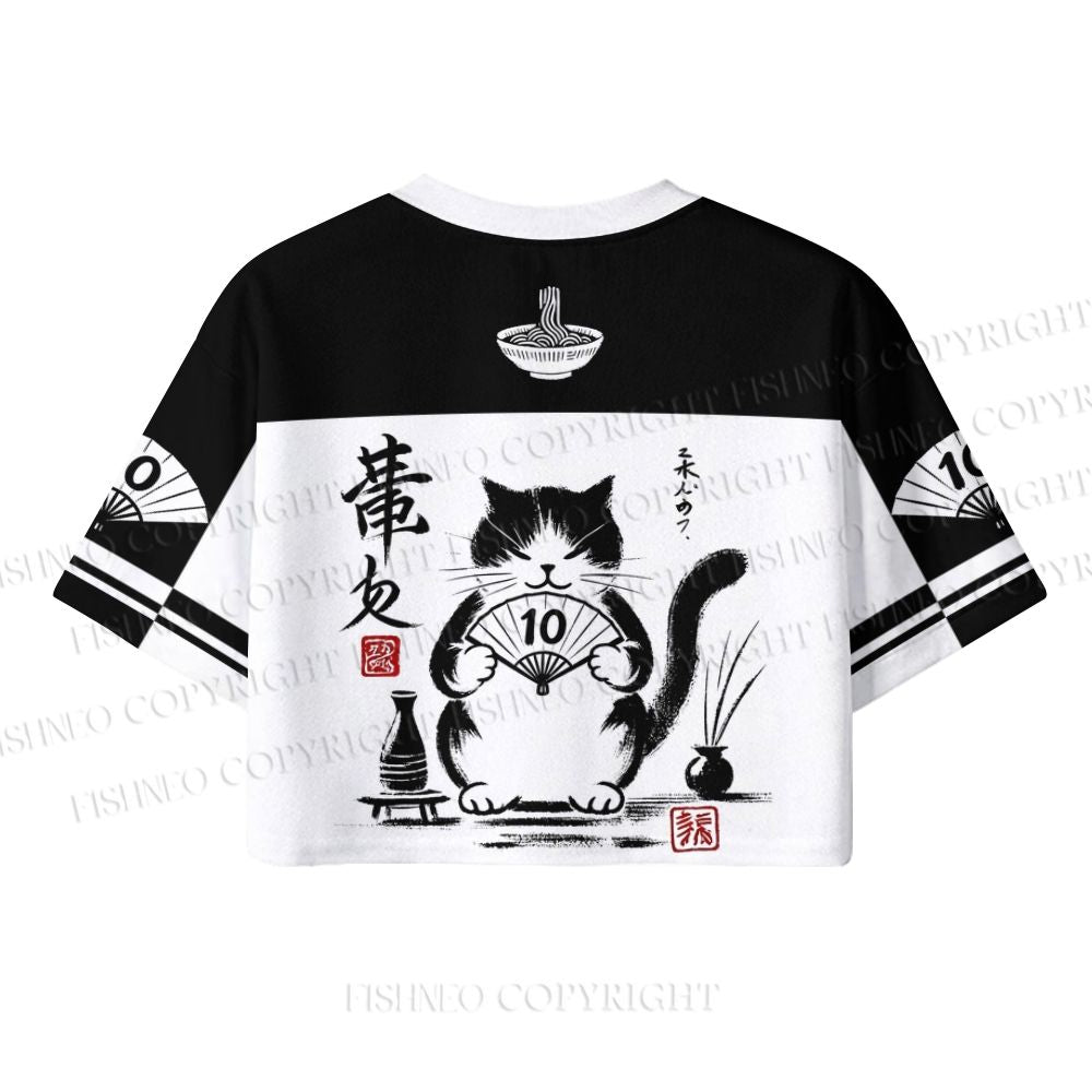 Ramen Cat Printed Crop Sport Jersey Shirts