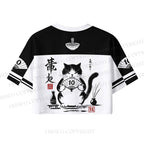 Ramen Cat Printed Crop Sport Jersey Shirts