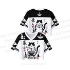 Ramen Cat Printed Crop Sport Jersey Shirts