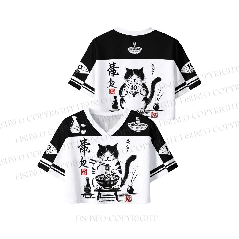 Ramen Cat Printed Crop Sport Jersey Shirts