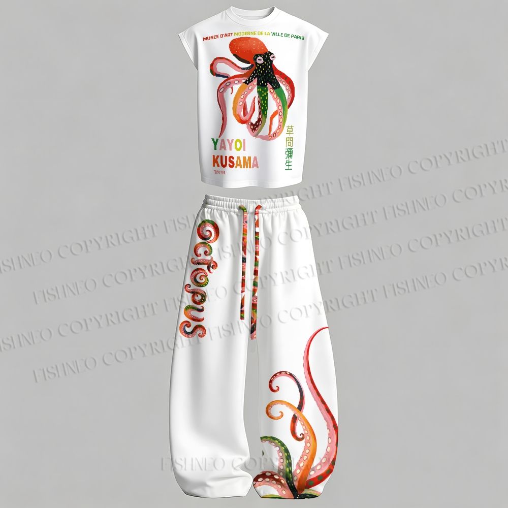 Men's Yayoi Kusama Octopus Sleeveless Tank Top & Elasticated Trousers pants Two-Piece Streetwear Set