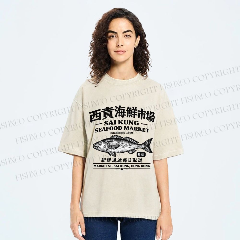 Unisex Sai Kung Seafood Market Printed Washed Tee
