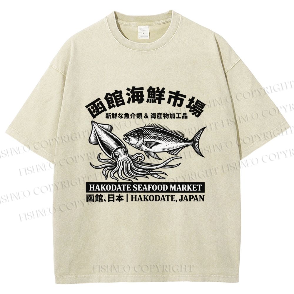Unisex Hakodate Seafood Market Printed Washed Tee