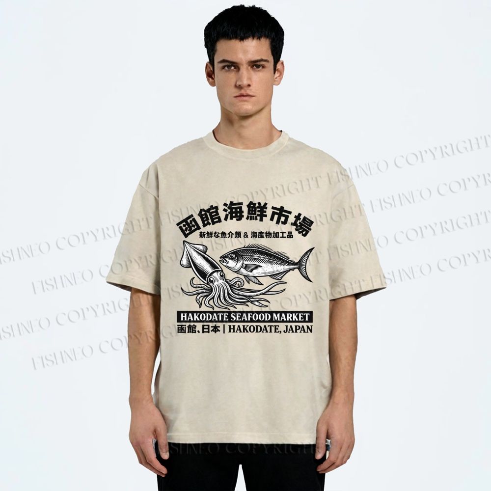 Unisex Hakodate Seafood Market Printed Washed Tee
