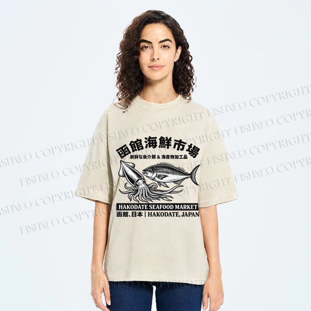 Unisex Hakodate Seafood Market Printed Washed Tee