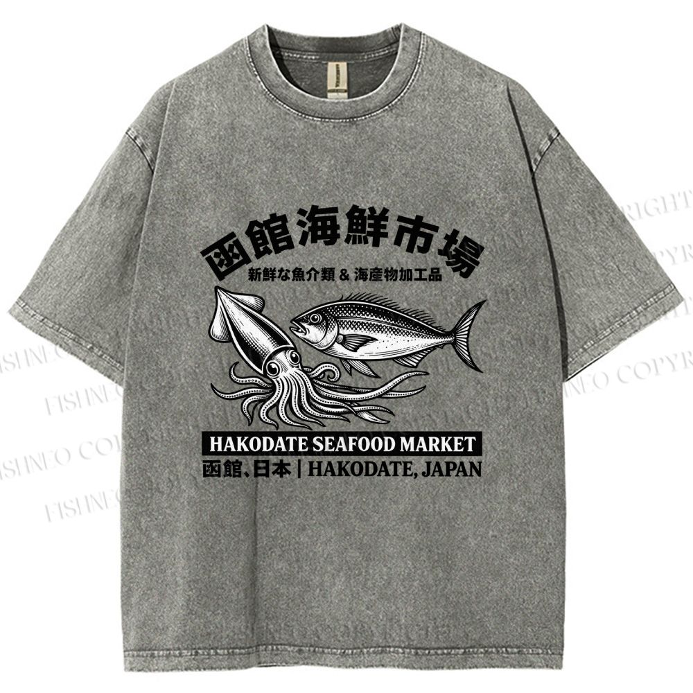 Unisex Hakodate Seafood Market Printed Washed Tee