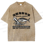 Unisex Hakodate Seafood Market Printed Washed Tee