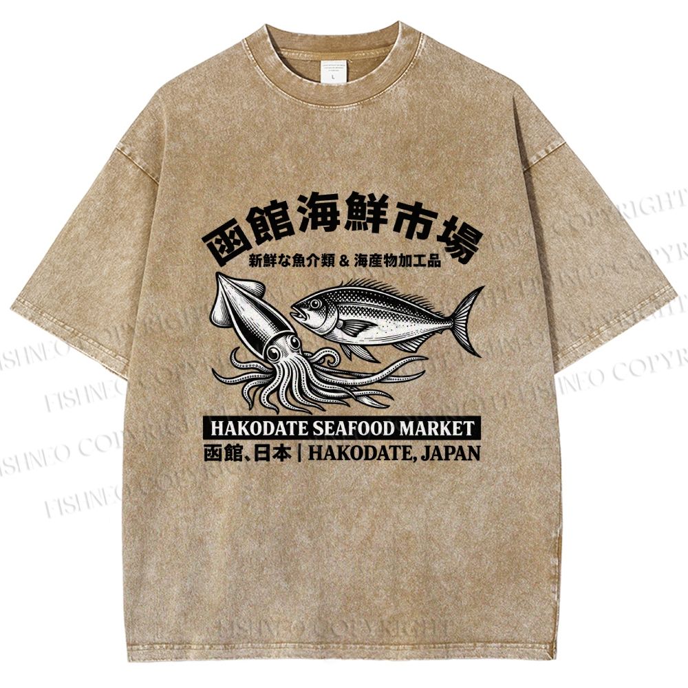 Unisex Hakodate Seafood Market Printed Washed Tee