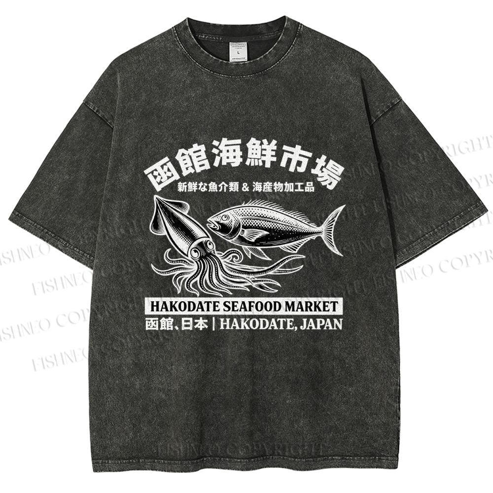 Unisex Hakodate Seafood Market Printed Washed Tee